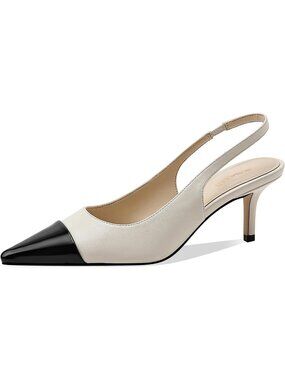 Women's White Rubber Slingback Pointed Closed Toe Comfy Dressy Pumps Heels